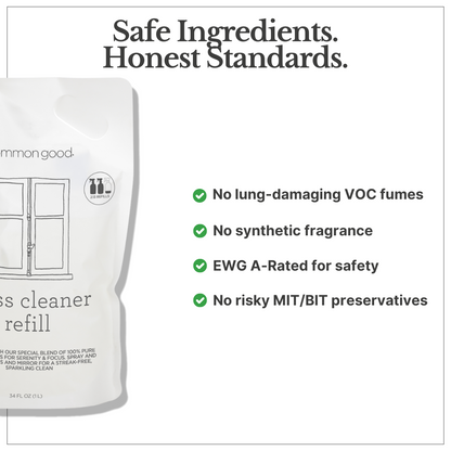 Glass Cleaner Refill Pouch and Glass Bottle Set