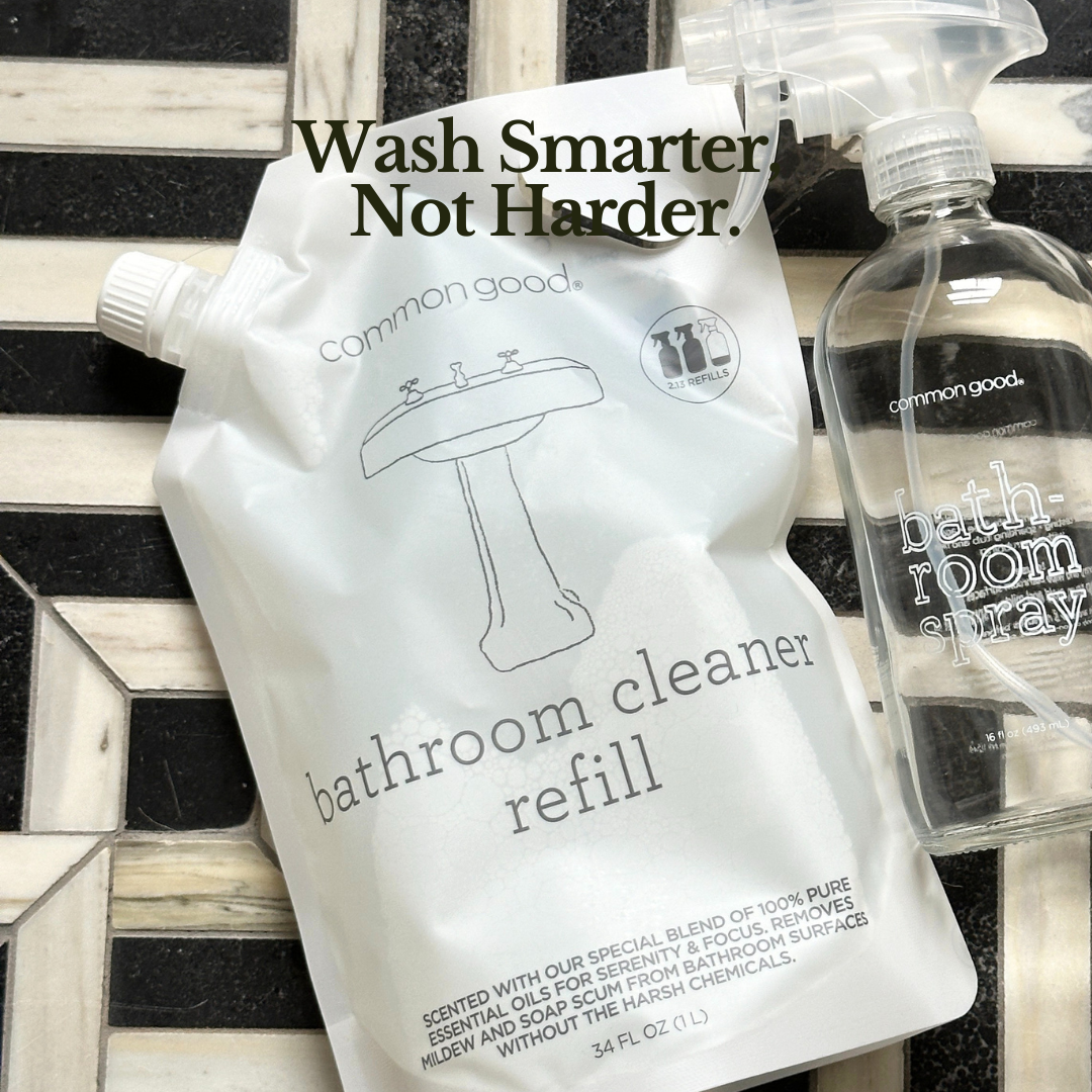 Bathroom Cleaner Refill Pouch and Glass Bottle Set
