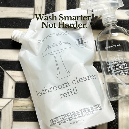 Bathroom Cleaner Refill Pouch and Glass Bottle Set