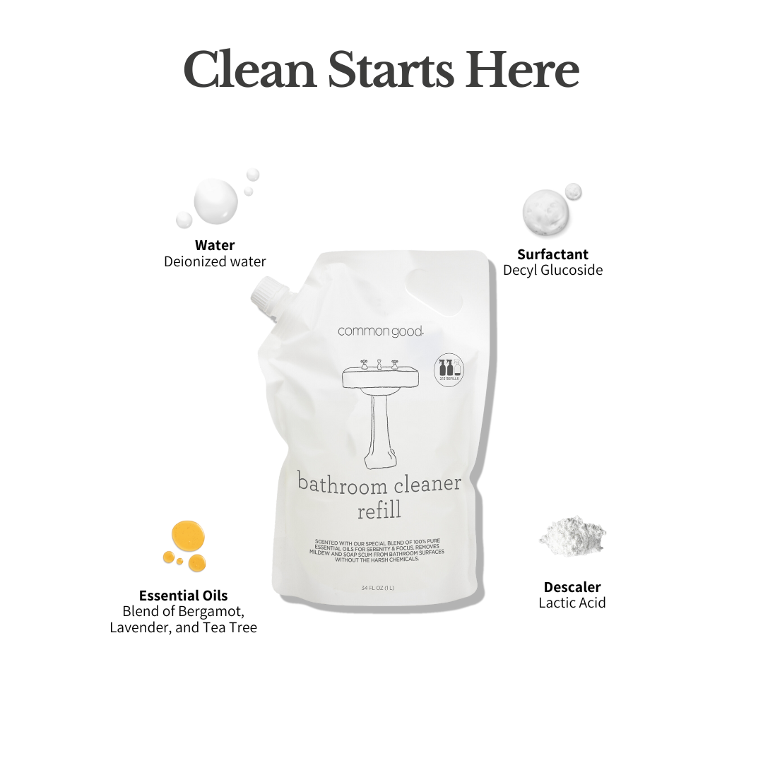 Bathroom Cleaner Refill Pouch and Glass Bottle Set