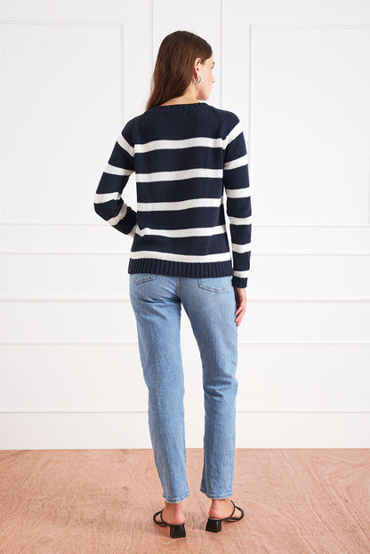 Stripe Sloane Crewneck in Midnight Navy