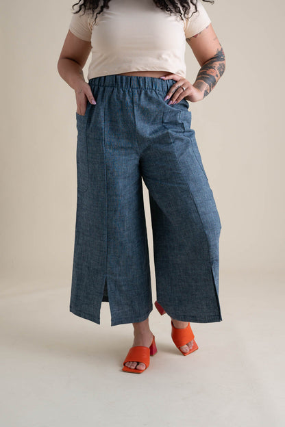 Zero Waste Pants in Indigo Chambray