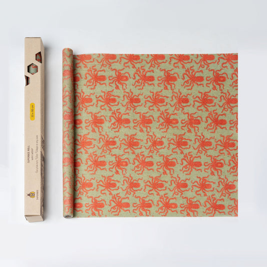 Beeswax wrap roll in Octopus 35" x 13" by SuperBee – plastic-free, silicone-free, reusable, certified food safe and biodegradable.